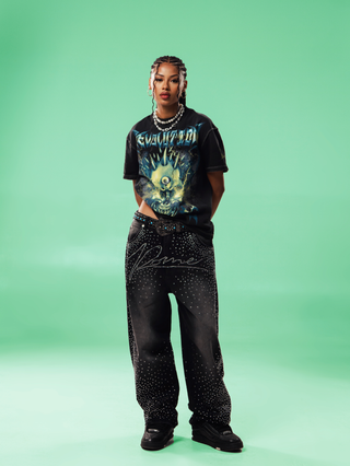 BLACK SHINE LOOSE PANTS